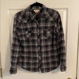 OP Western Costal Cowgirl long sleeve snap front Plaid Shirt